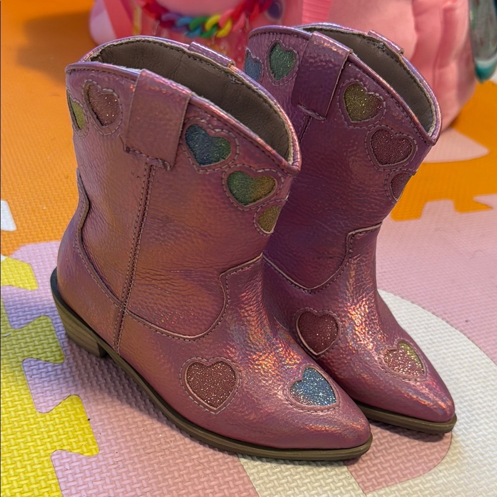 Lola + The Boys Pink Iridescent Heart Toddler Boots